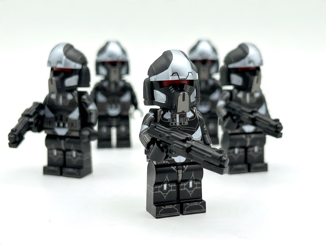 JMFCustoms Star Wars Phase 2 Shadow Clone Pilot Trooper minifigures in black and silver armor with red visors