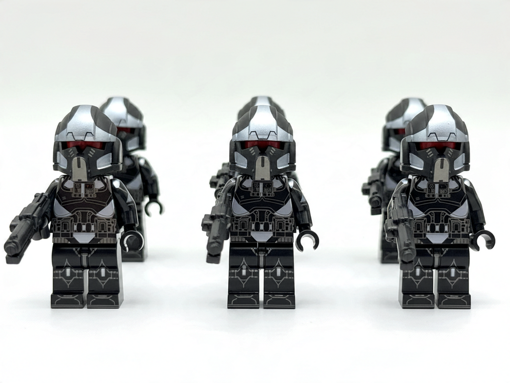 JMFCustoms Star Wars Phase 2 Shadow Clone Pilot Trooper minifigures in black and silver armor with red visors