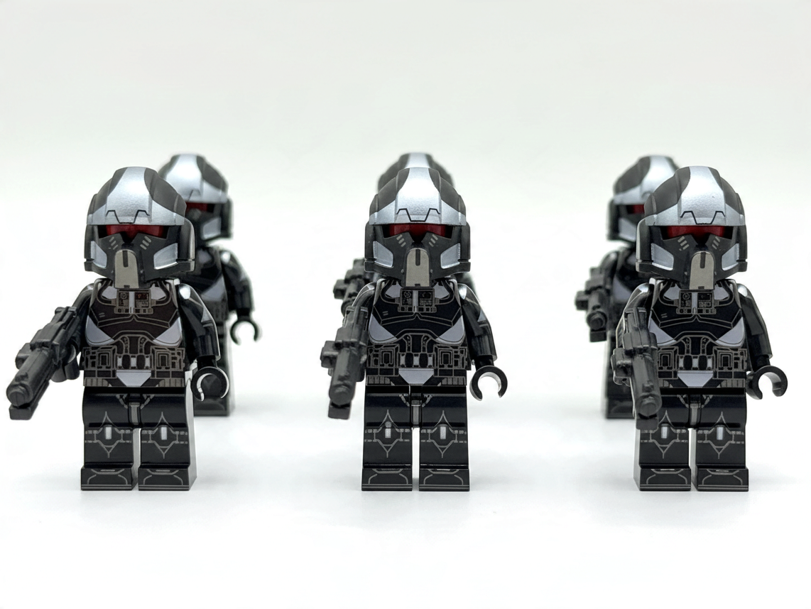 JMFCustoms Star Wars Phase 2 Shadow Clone Pilot Trooper minifigures in black and silver armor with red visors